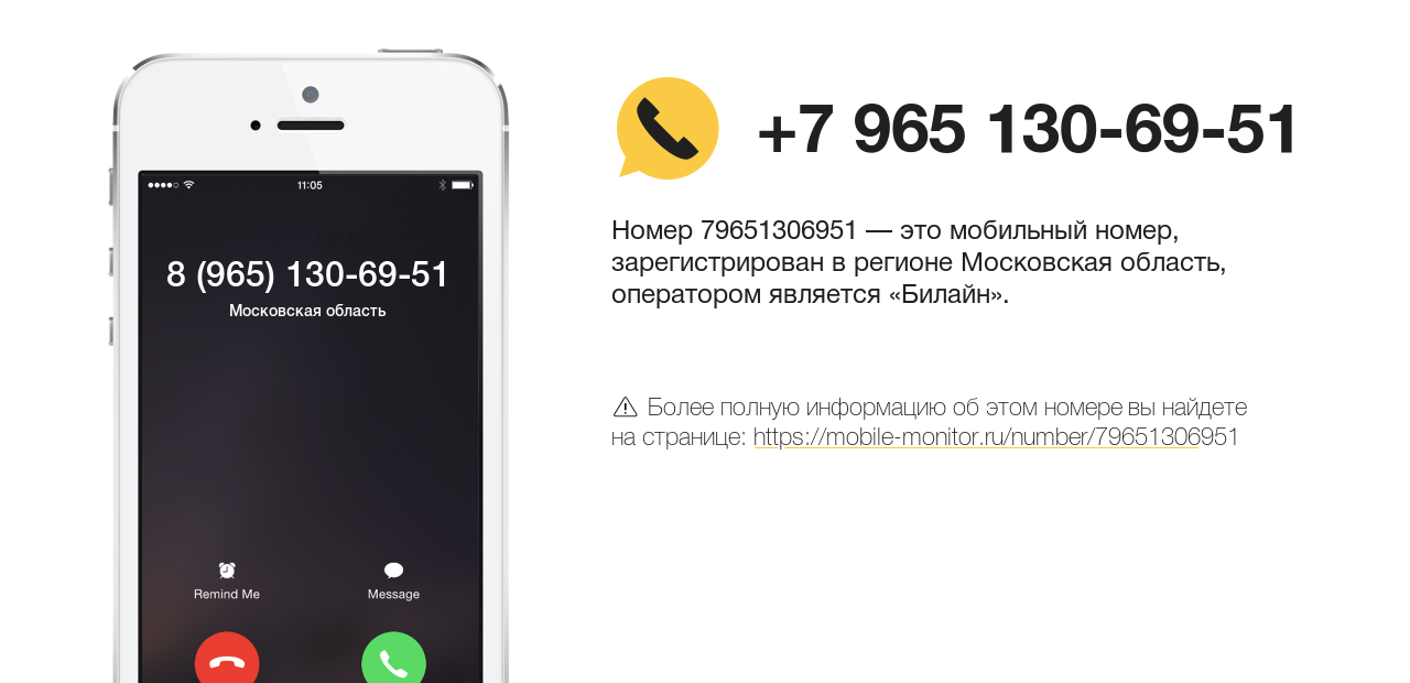 Номер телефона 8 (965) 130-69-51